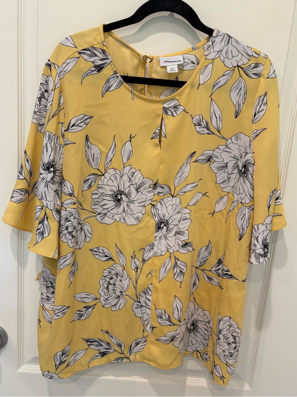 Liz Claiborne Yellow Floral Flutter Sleeve Blouse Top XXL EUC